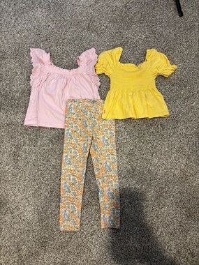 Polo by Ralph Lauren Kids Matching Set - Pink & Yellow Tops with Floral Leggings